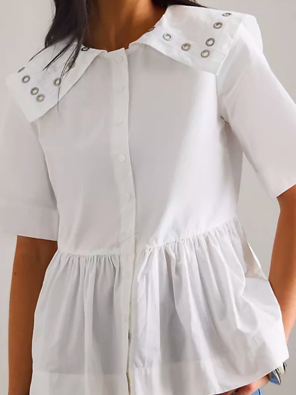NWOT Damson Madder White Organic Cotton Oversized Statement Collar Blouse US 6 - Picture 2 of 10